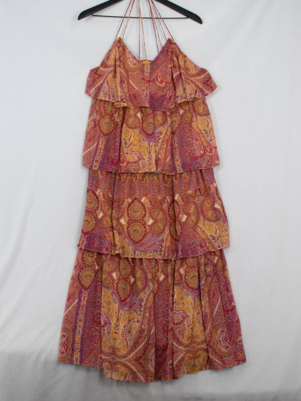 Paisley Ruffle Dress in Mustard & Burgundy